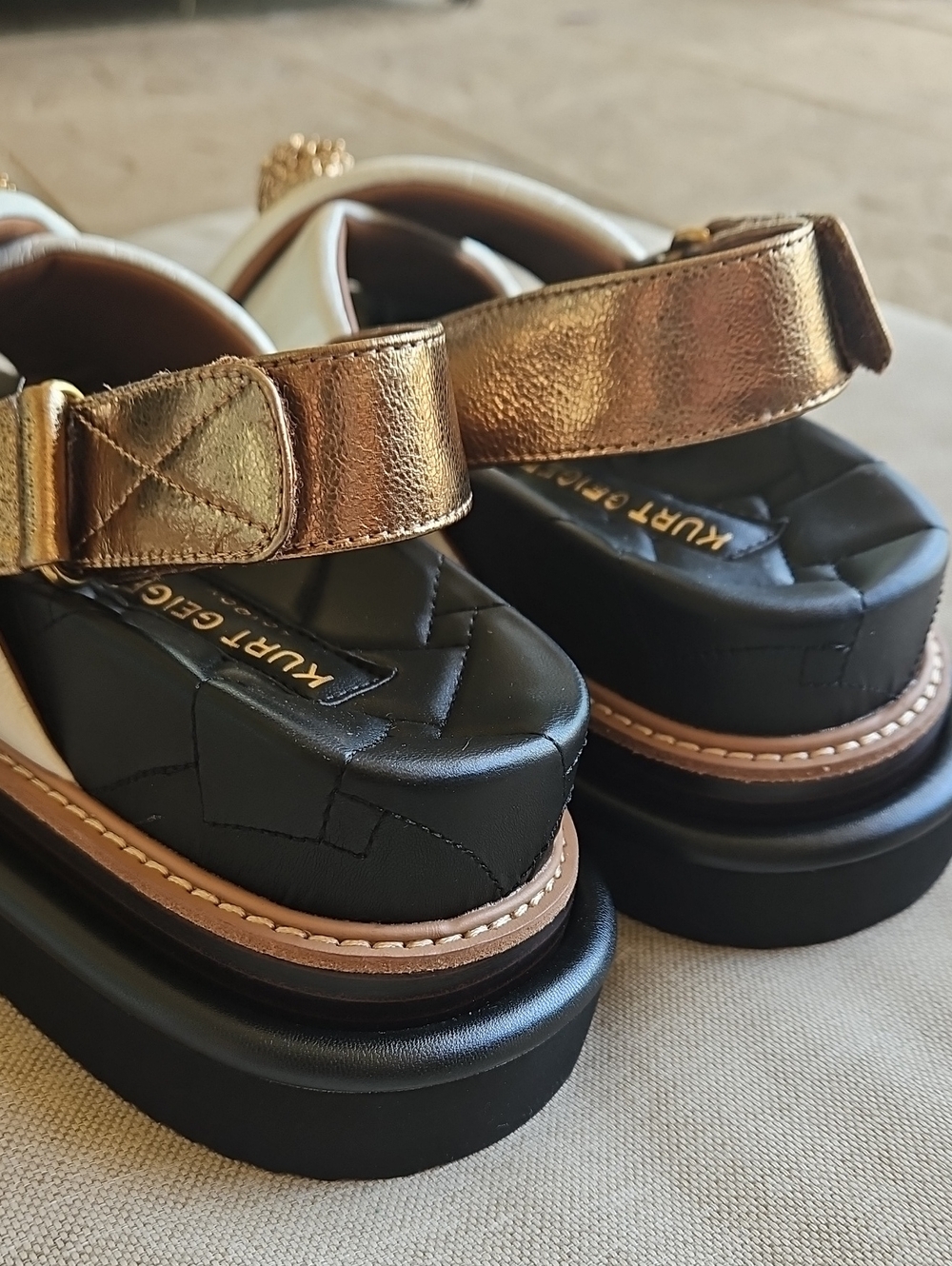 Kurt Geiger London Orson Cross Strap Leather Platform Sandals White Gold EU40, 9 - Picture 6 of 12